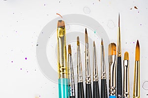 Paint brushes in white gray background