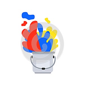 Paint bucket with Primary color art vector design.Color spread in paint bucket