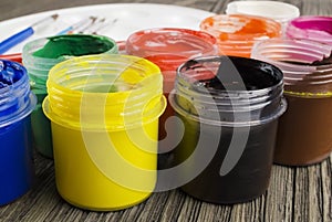 Paint buckets and brush photo