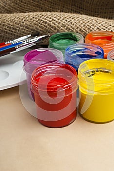Paint buckets and brush photo