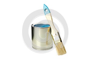 Paint can and brush isolated on white