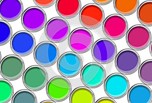 Paint cans color palette, cans opened top view