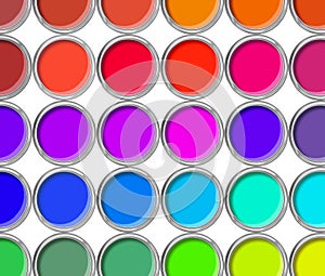 Paint cans color palette, cans opened top view