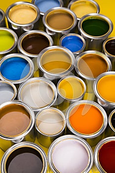 Paint cans color palette, yellow background