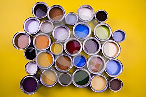Paint cans color palette, yellow background