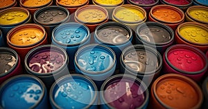 paint cans, paint splashes