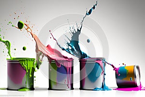 Paint cans splashing RGB colors printing concept image
