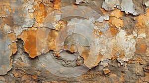 Paint and clay falling off a wall.