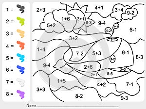 Paint color by addition and subtraction numbers