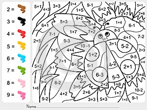 Paint color by numbers - addition and subtraction worksheet for education