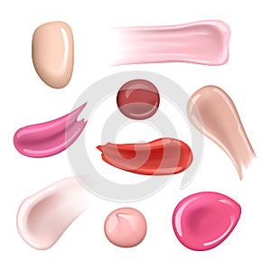 Paint cream smear. Cosmetic splashes and drops moisturizer female polish nails vector realistic makeup collections