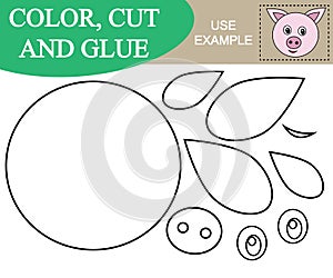 Paint, cut and paste the image of face of pig. Game for children.