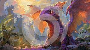 Paint a dragon with a radiant smile in a serene pastel themed environment ai generated