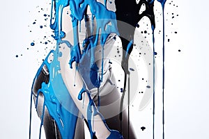 paint drips from the woman body, blue liquid drops on beautiful model girl`s body, creative abstract