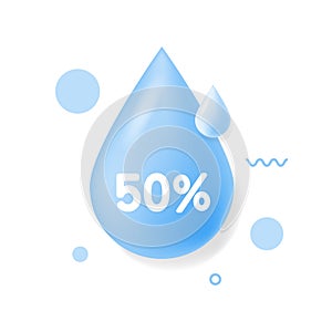 Paint drop 3d icons. 50 percent off sale tag. Discount offer price sign. Special offer symbol. Blue blob. Discount promotion.