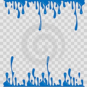 Paint drop abstract illustration. Blue slime on checkered transparent background. Flat style