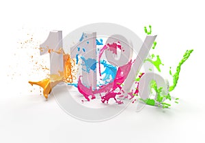 Paint eleven 11 percentages and percent in splash of colorful paint on a white background