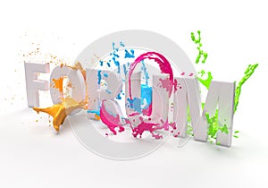 Paint forum text in splash of colorful painting on a white background