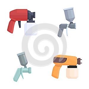 Paint gun icons set cartoon vector. Pistol pulverizer with nozzle