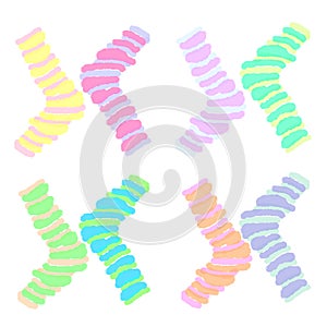 Paint many lines to shape of many colorful socks like chromosome wrong match on white background, concept for Down Syndrome Day