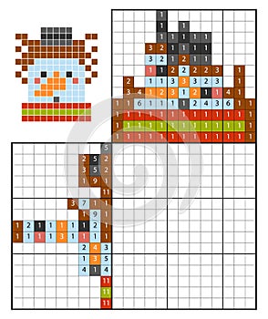 Paint by number puzzle nonogram, Snowman