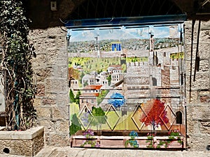 A paint of the old city in the downtown of Jerusalem, Israel.