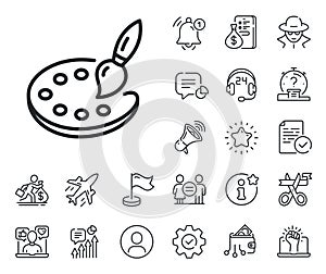 Paint palette line icon. Artist brush sign. Salaryman, gender equality and alert bell. Vector