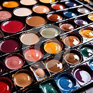 Paint palette showing variety and assortment choice of colors for art