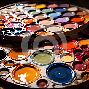 Paint palette showing variety and assortment choice of colors for art