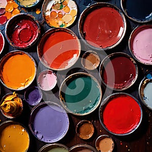 Paint palette showing variety and assortment choice of colors for art