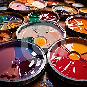 Paint palette showing variety and assortment choice of colors for art