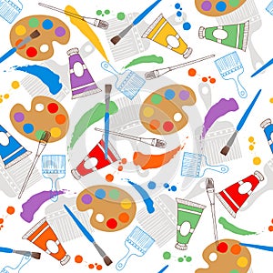 Paint Palettes and Brushes Seamless Repeat Pattern