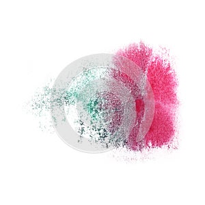 Paint pink, green splash ink blot and white abstract art brushes