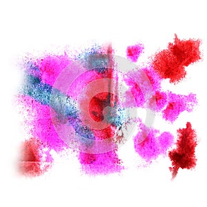 Paint pink, red, green splash ink blot and white abstract art b