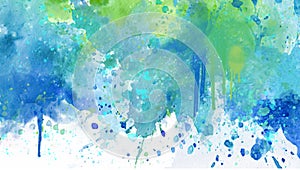 Paint pour drip splatter green white blue background texture