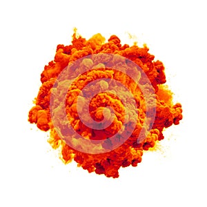 Paint powder orange color explosion particle dust cloud splash abstract texture background