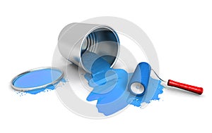 Paint roller, blue can and splashing
