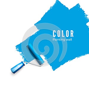 Paint roller brush. Color paint texture when painting with a roller. Painting the wall in blue. Vector illustration