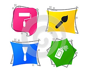 Paint roller, brush icon. Spray can and Spatula. Vector