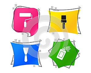 Paint roller, brush icon. Spray can and Spatula. Vector