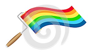Paint roller brush with rainbow paint