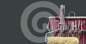 Paint roller and bucket with paint drops