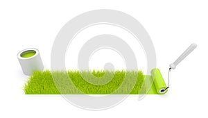 Paint roller draw a grass. Isolated. 3D