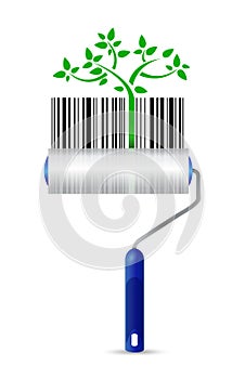 Paint roller and eco upc bar code illustration