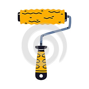 Paint Roller with Handle as Construction Tool Vector Illustration