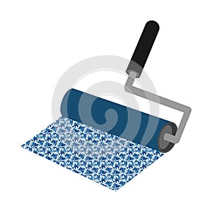 Paint roller and multi-colored paint isolated icon. Concept for home decoration, construction and coloring, home painting services