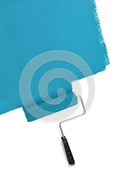 Paint Roller Painting Wall with Blue