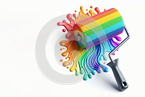 Paint roller with rainbow paint. Space for text.