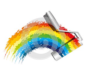 Paint roller and rainbow.