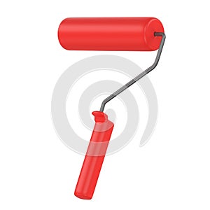 Paint roller with red handle, painting tool isolated on white background